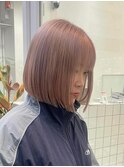 ボブミルクティーベージュブリーチダブルカラー堀江
