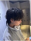 新宿シャドウパーマメンズマッシュウルフカット緩め波巻きパーマ