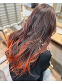 ロンググラデーションテールケアブリーチオレンジベージュカラー