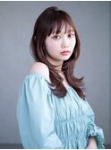 ロングミディアム顔周りレイヤー韓国ヘア美髪_F60143