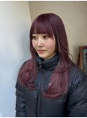＊yoshiya＊レイヤーカット＊重めバング＊カシスカラー