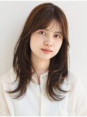 くびれミディアム/レイヤー/顔周り/小顔/ベージュ/20代30代
