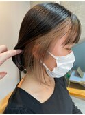 ダブルカラーインナーカラーベージュケアブリーチハイトーンボブ