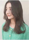 大人かわいい黒髪レイヤーセミディ前髪ニュアンスヘアー