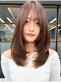 韓国風レイヤーナチュラルストレート後れ毛エアリーワンカール