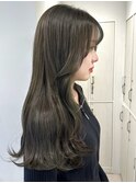 カーキオリーブ寒色ブリーチなし透明感冬カラーロング韓国風小顔