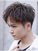渋谷アップバングスパイキーショートピンパーマフェード40代◆