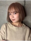 冬カラーショート大人かわいい小顔韓国へア艶感ピンクベージュ