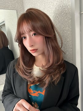 天神美容室 ミディアムレイヤーカットブリーチなしチョコレートベージュ