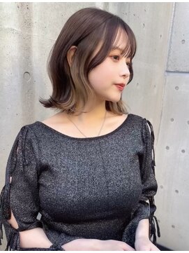 ボンドストーリー 那覇おもろまち店(Bond Story) くびれボブ×インナーカラー×ミルクティーベージュ