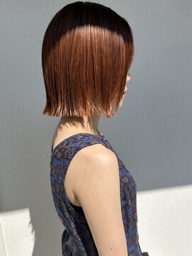ヘイデイズ(HEY DAYS) 外ハネ切りっぱなしヘルシーオレンジブラウンストレートボブ
