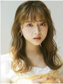 透明感ベージュ20代30代◎前髪あり大人可愛いウェーブロング
