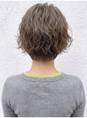 グレージュアッシュウェットヘアショートボブパーマ20代30代A32