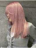 ダブルカラーピンクベージュベージュカラーケアブリーチレイヤー