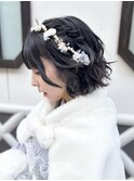 着物　ヘアセット　ショートヘア　編み込み　ハーフアップ　大阪