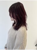 ボルドーワインレッドミディアムレイヤーブリーチ無しカラー