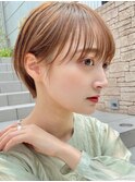 アプリコットオレンジくびれヘアハイライトカラー名古屋ショート