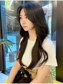 ロングレイヤーカット オリーブグレージュ 韓国ヘア 後毛 東垂水