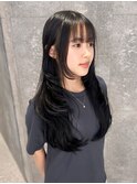 黒髪ロングミディアムハッシュフェイスカット前髪ありレイヤー