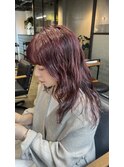 ミディアムパーマ/ブリーチなしピンクカラー