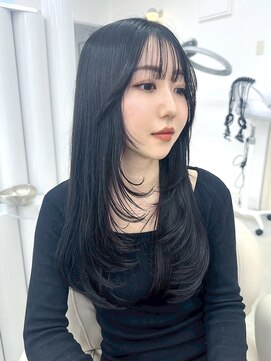 ユイマァル 岡山店(YUIMARL) 黒髪ロング10代20代30代レイヤー顔周りカット天使の羽バング2