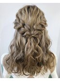 【ヘアセットサロンfrst】リボン付きふわふわハーフアップ♪