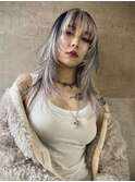 レイヤーカット/ウルフ/ホワイトブロンド/外ハネボブ/美髪