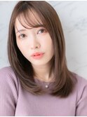 大人可愛い小顔薄めバングラベンダーミルクティーレイヤーカット