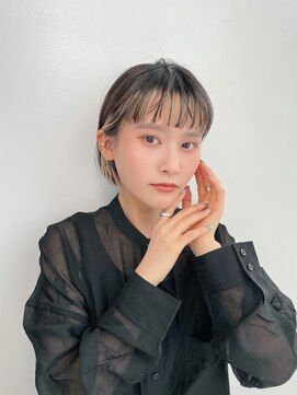 リブランド 銀座(REBRAND) 前髪インナーハイライトボブ黒髪耳掛けワイドバング