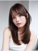 ロンググレージュ暗めカラー韓国ヘア顔周りレイヤー_F21132