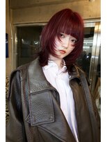 イェン(Yen.) レッドカラー ボルドー ミディアムウルフレイヤーカット