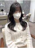 黒髪/グレーベージュ/レイヤーロング/前髪パーマ/津田沼