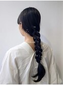 ★キラキラシールの三つ編みローポニー