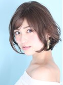 大人小顔美髪イメチェンピンクブラウン切りっぱなしボブ