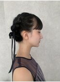 編み込み　編み込みアレンジ　編み込みお団子　リボンアレンジ