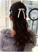 ヘアアレンジ ハーフアップ リボンアレンジ お呼ばれ 結婚式