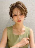大人可愛い/シースルー/前髪/小顔/マロンベージュ/Aラインボブ