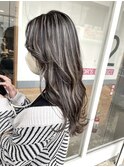 白髪ぼかしデザインコントラスト細めハイライトカラーベージュ