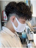 ツイストスパイラルパーマメンズパーママッシュウルフフェード
