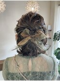 リボンハーフアップヘアセット/外ハネボブ