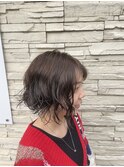 ナチュラルブラウンコテ巻き風ボブパーマ