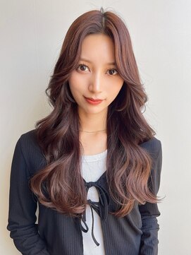 ユアーズ ヘア 恵比寿本店(youres hair) 小顔薄めバングピンクブラウンレイヤーエアリーロン グ前髪美髪