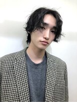 ミディアムスパイラルパーマ_くびれヘアアプリコットオレンジ