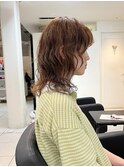 △大人可愛い癖毛風ウルフパーマレイヤーパーマベージュカラー