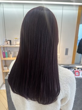 ユニ バイ マグ 長野店(Uni.by Mag) ツヤ髪暖色系カラーカシスピンク艶感ストレートロングレイヤー