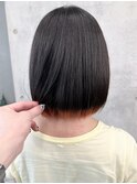 -裾カラー重めボブ大人ボブオレンジベージュ切りっぱなしボブ2