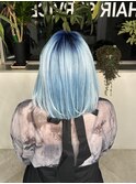 ルーツカラーデザインカラーブルーカラーボブ顔周りレイヤー
