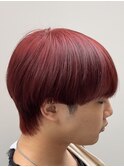 熊本メンズヘア　ワインレッド　ショートネープ　マッシュ