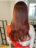 10代20代/コーラルオレンジ/ロング/ゆる巻き