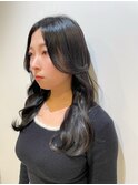 韓国ヘアくびれヘアレイヤーロングぱっつんシースルーバング難波